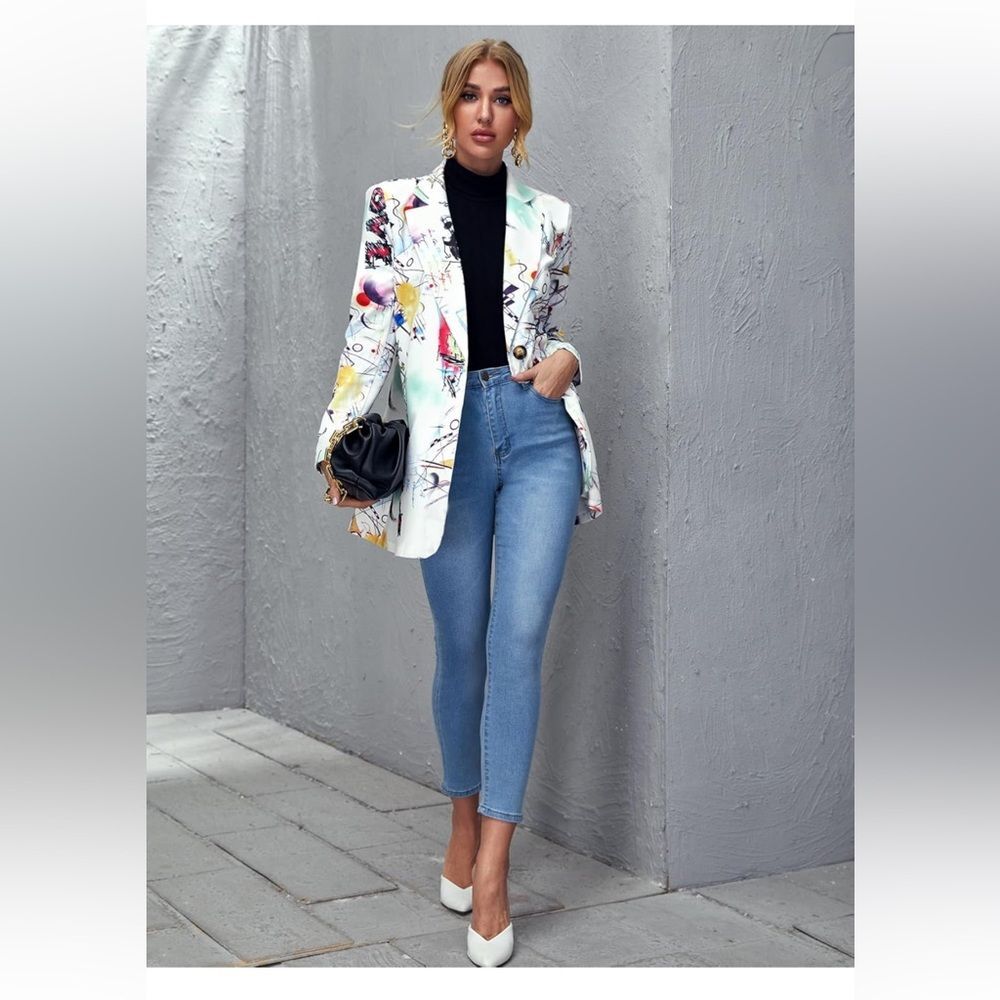 Floerns Women's Casual Long Sleeve Graphic Colorful Blazer Work Suit Jackets.